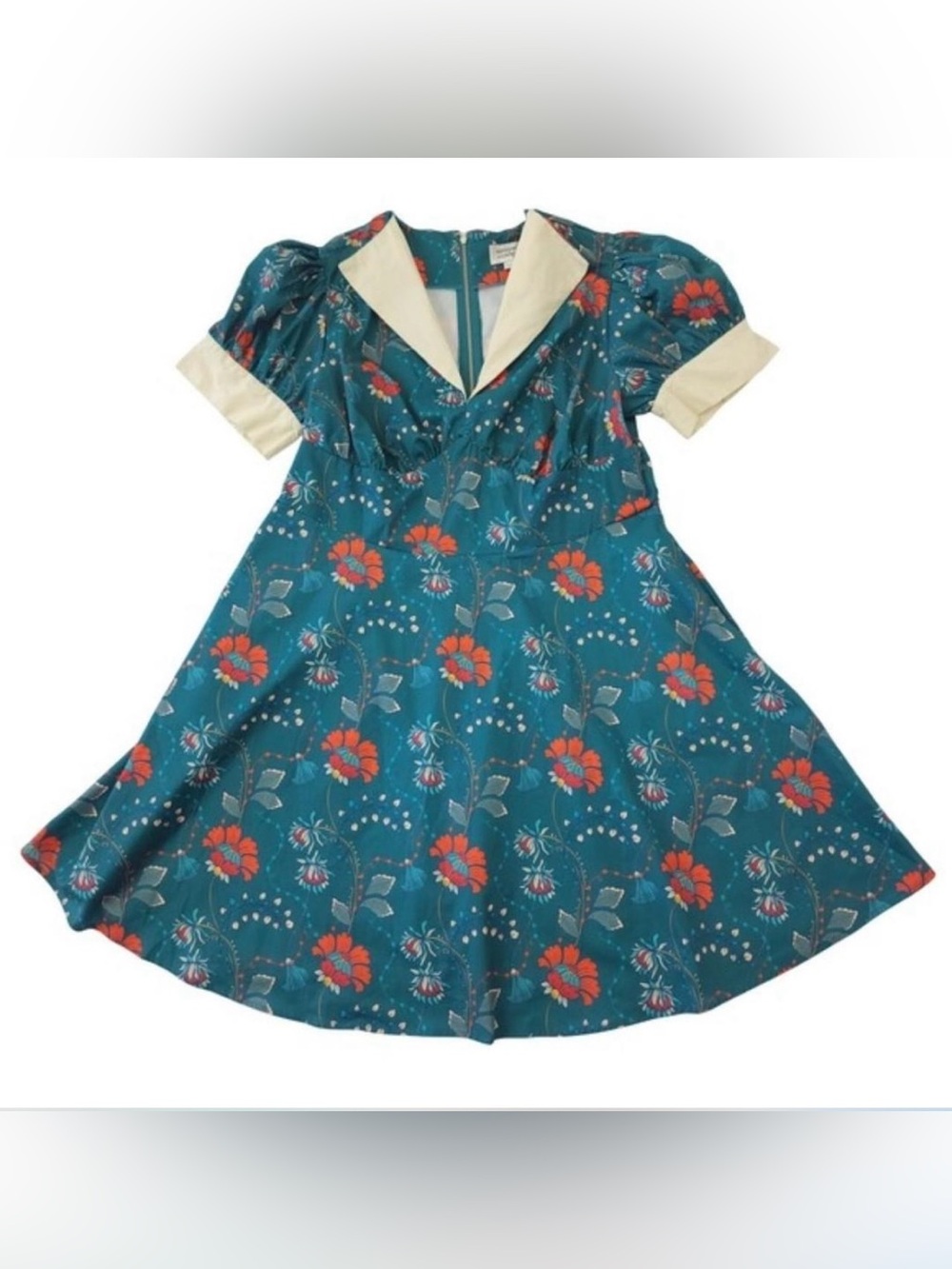 Unique Vintage Teal Floral Dress XL